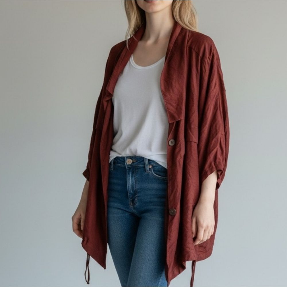 Chalet Et Ceci Rust Red Button-Front Tunic with Oversized Collar
